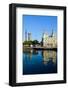 Morning water reflections of building at Port Vell, Old Harbor, Barcelona, Spain-null-Framed Photographic Print