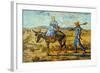 Morning with Farmer and Pitchfork; His Wife Riding a Donkey and Carrying a Basket-Vincent van Gogh-Framed Art Print