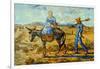 Morning with Farmer and Pitchfork; His Wife Riding a Donkey and Carrying a Basket-Vincent van Gogh-Framed Art Print