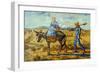 Morning with Farmer and Pitchfork; His Wife Riding a Donkey and Carrying a Basket-Vincent van Gogh-Framed Art Print