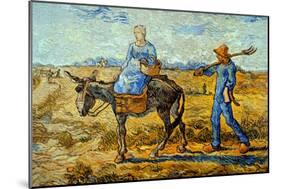 Morning with Farmer and Pitchfork; His Wife Riding a Donkey and Carrying a Basket-Vincent van Gogh-Mounted Art Print