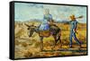 Morning with Farmer and Pitchfork; His Wife Riding a Donkey and Carrying a Basket-Vincent van Gogh-Framed Stretched Canvas