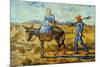 Morning with Farmer and Pitchfork; His Wife Riding a Donkey and Carrying a Basket-Vincent van Gogh-Mounted Art Print