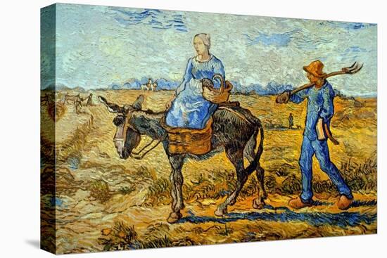 Morning with Farmer and Pitchfork; His Wife Riding a Donkey and Carrying a Basket-Vincent van Gogh-Stretched Canvas