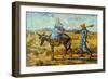 Morning with Farmer and Pitchfork; His Wife Riding a Donkey and Carrying a Basket-Vincent van Gogh-Framed Premium Giclee Print