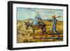 Morning with Farmer and Pitchfork; His Wife Riding a Donkey and Carrying a Basket-Vincent van Gogh-Framed Premium Giclee Print