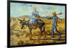 Morning with Farmer and Pitchfork; His Wife Riding a Donkey and Carrying a Basket-Vincent van Gogh-Framed Art Print