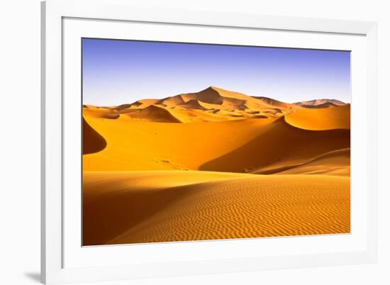 Moroccan Desert Landscape with Blue Sky. Dunes Background.-apdesign-Framed Photographic Print