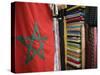 Moroccan Flag, the Souqs of Marrakech, Marrakech, Morocco-Walter Bibikow-Stretched Canvas