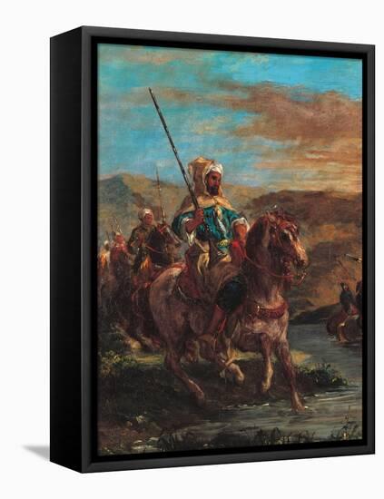 Moroccan Horsemen Crossing a Ford-Eugene Delacroix-Framed Stretched Canvas