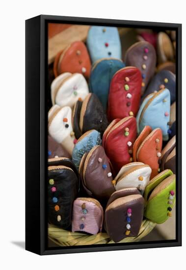 Moroccan Leather Slippers for Sale in Market, Marrakech, Morocco, North Africa, Africa-Simon Montgomery-Framed Stretched Canvas