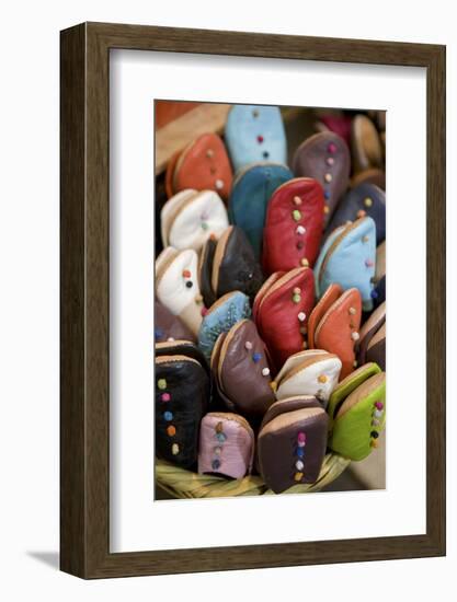 Moroccan Leather Slippers for Sale in Market, Marrakech, Morocco, North Africa, Africa-Simon Montgomery-Framed Photographic Print