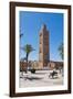 Moroccan Man Sat on a Bench in Front of Koutoubia Mosque, Marrakech, Morocco, North Africa, Africa-Matthew Williams-Ellis-Framed Photographic Print