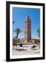 Moroccan Man Sat on a Bench in Front of Koutoubia Mosque, Marrakech, Morocco, North Africa, Africa-Matthew Williams-Ellis-Framed Photographic Print