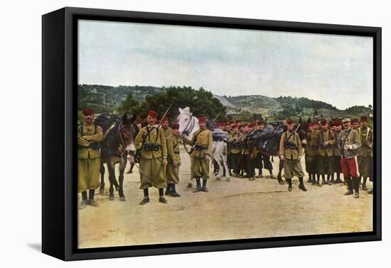 Moroccan Riflemen and a French Officer During the Battle of the Marne East of Paris, September 1914-Jules Gervais-Courtellemont-Framed Stretched Canvas