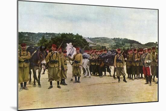 Moroccan Riflemen and a French Officer During the Battle of the Marne East of Paris, September 1914-Jules Gervais-Courtellemont-Mounted Giclee Print