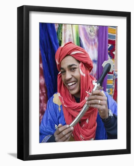 Moroccan Souvenir Seller, Ait Benhaddou, South of the High Atlas, Morocco-Walter Bibikow-Framed Photographic Print