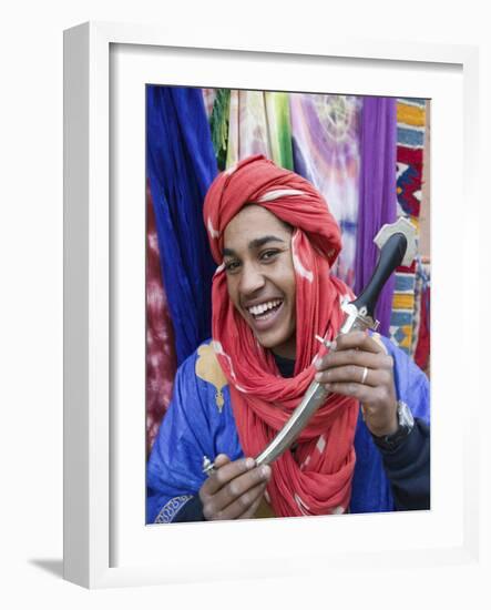 Moroccan Souvenir Seller, Ait Benhaddou, South of the High Atlas, Morocco-Walter Bibikow-Framed Photographic Print