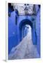 Morocco. A blue alley in the hill town of Chefchaouen.-Brenda Tharp-Framed Premium Photographic Print