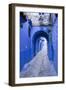 Morocco. A blue alley in the hill town of Chefchaouen.-Brenda Tharp-Framed Photographic Print