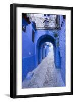 Morocco. A blue alley in the hill town of Chefchaouen.-Brenda Tharp-Framed Photographic Print