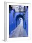 Morocco. A blue alley in the hill town of Chefchaouen.-Brenda Tharp-Framed Photographic Print