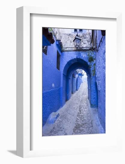 Morocco. A blue alley in the hill town of Chefchaouen.-Brenda Tharp-Framed Photographic Print