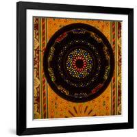 Morocco. A graphic silhouetted detail of a metal Moroccan lamp in a ceiling of a restaurant.-Brenda Tharp-Framed Photographic Print