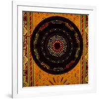 Morocco. A graphic silhouetted detail of a metal Moroccan lamp in a ceiling of a restaurant.-Brenda Tharp-Framed Photographic Print