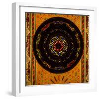 Morocco. A graphic silhouetted detail of a metal Moroccan lamp in a ceiling of a restaurant.-Brenda Tharp-Framed Photographic Print