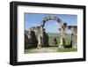 Morocco. A man on a donkey passes under stone columns and arches at the roman ruins of Volubilis.-Brenda Tharp-Framed Photographic Print