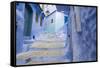 Morocco. Blue Narrow Streets and Neighborhooda of Chaouen-Emily Wilson-Framed Stretched Canvas