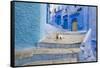 Morocco. Blue Narrow Streets and Neighborhooda of Chaouen-Emily Wilson-Framed Stretched Canvas