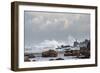 Morocco, Casablanca. Man fishing amid ocean waves.-Jaynes Gallery-Framed Photographic Print