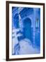 Morocco, Chaouen. Bright Blue House Exteriors in a Narrow Street-Emily Wilson-Framed Photographic Print