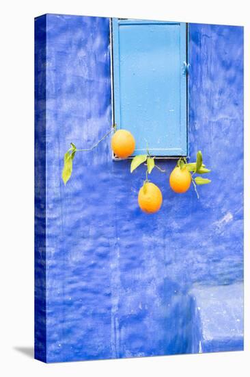 Morocco, Chaouen. Juice Seller Display of Oranges-Emily Wilson-Stretched Canvas