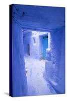 Morocco, Chaouen. Narrow Street Lined with Blue Buildings-Emily Wilson-Stretched Canvas