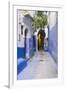 Morocco, Chaouen. Narrow Street Lined with Blue Buildings-Emily Wilson-Framed Premium Photographic Print