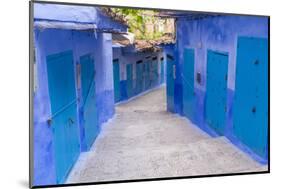 Morocco, Chaouen. Narrow Street Lined with Blue Buildings-Emily Wilson-Mounted Photographic Print