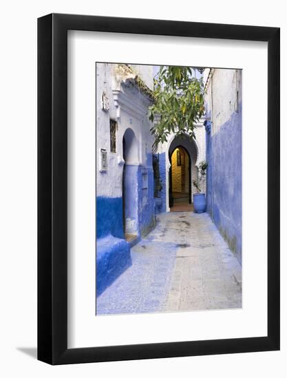 Morocco, Chaouen. Narrow Street Lined with Blue Buildings-Emily Wilson-Framed Photographic Print