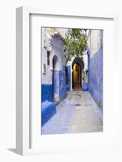 Morocco, Chaouen. Narrow Street Lined with Blue Buildings-Emily Wilson-Framed Photographic Print