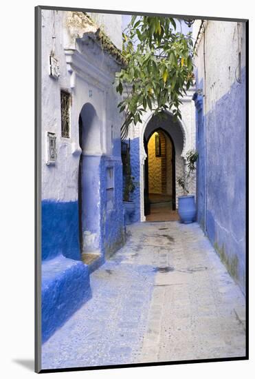 Morocco, Chaouen. Narrow Street Lined with Blue Buildings-Emily Wilson-Mounted Photographic Print