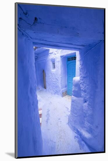 Morocco, Chaouen. Narrow Street Lined with Blue Buildings-Emily Wilson-Mounted Photographic Print