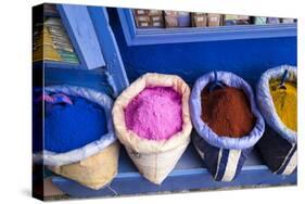 Morocco, Chaouen. Paint Pigments in Burlap Sacks-Emily Wilson-Stretched Canvas