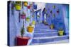 Morocco, Chaouen. Plantings in Colorful Pots Line the Narrow Corridors-Emily Wilson-Stretched Canvas