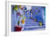 Morocco, Chaouen. Plantings in Colorful Pots Line the Narrow Corridors-Emily Wilson-Framed Photographic Print