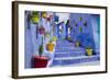 Morocco, Chaouen. Plantings in Colorful Pots Line the Narrow Corridors-Emily Wilson-Framed Photographic Print