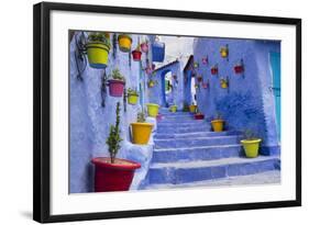 Morocco, Chaouen. Plantings in Colorful Pots Line the Narrow Corridors-Emily Wilson-Framed Photographic Print