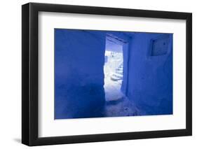 Morocco, Chaouen. Vivid Blue Doorway Out to the Street-Emily Wilson-Framed Photographic Print