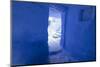 Morocco, Chaouen. Vivid Blue Doorway Out to the Street-Emily Wilson-Mounted Photographic Print